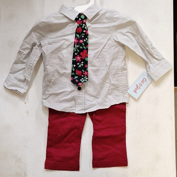 NEW! 3pc Toddler Boys' Long Sleeve Woven Shirt, Tie, and Pants Set - 12M - Picture 2 of 7
